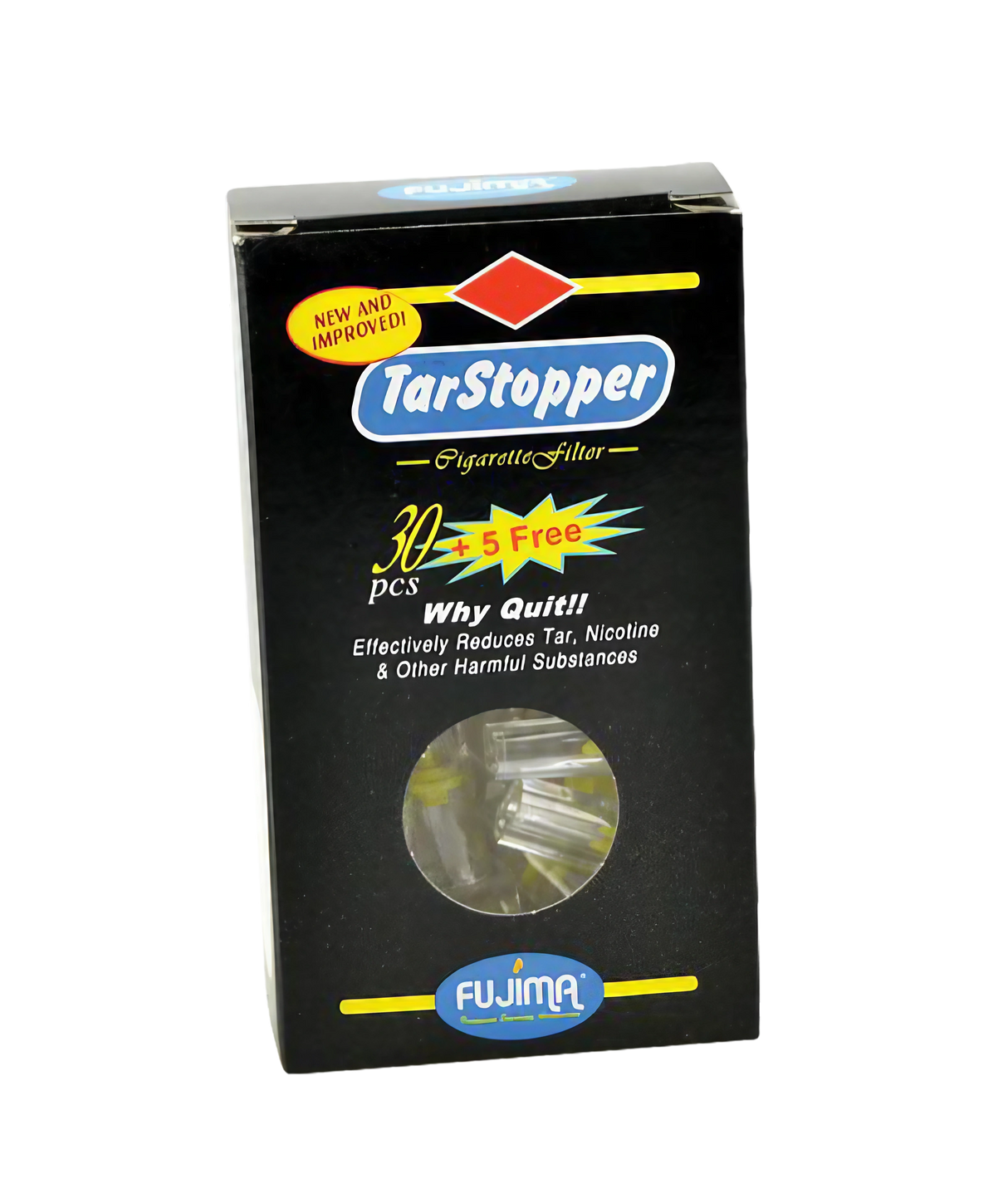 Fujima Tar Stopper Cigarette Filters front view, 24 pack plus 5 free, reduces harmful substances