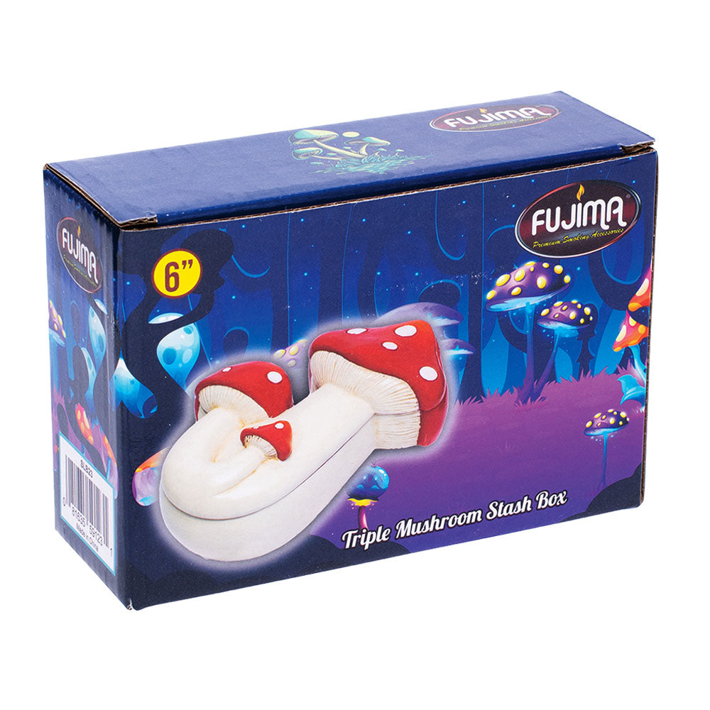 Fujima 6" Triple Mushroom Polyresin Stash Box on white background