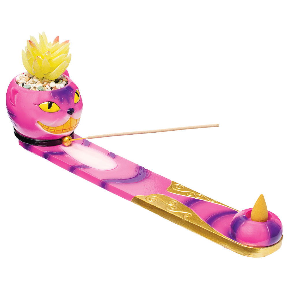 Fujima Trippy Cat Incense Burner, 12.5" with Faux Plant, Assorted Colors, Front View