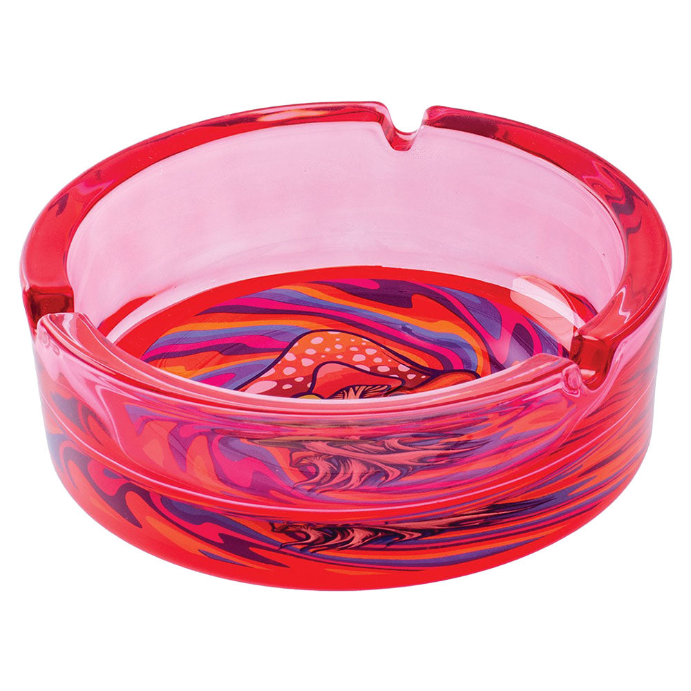 Fujima Trippy Mushroom Glass Ashtray, Borosilicate, Top View on White Background