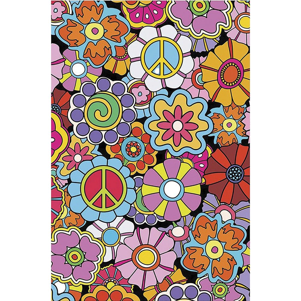 Fujima Woodstock Garden Tapestry featuring vibrant peace signs and flowers, 50" x 78", perfect for home decor