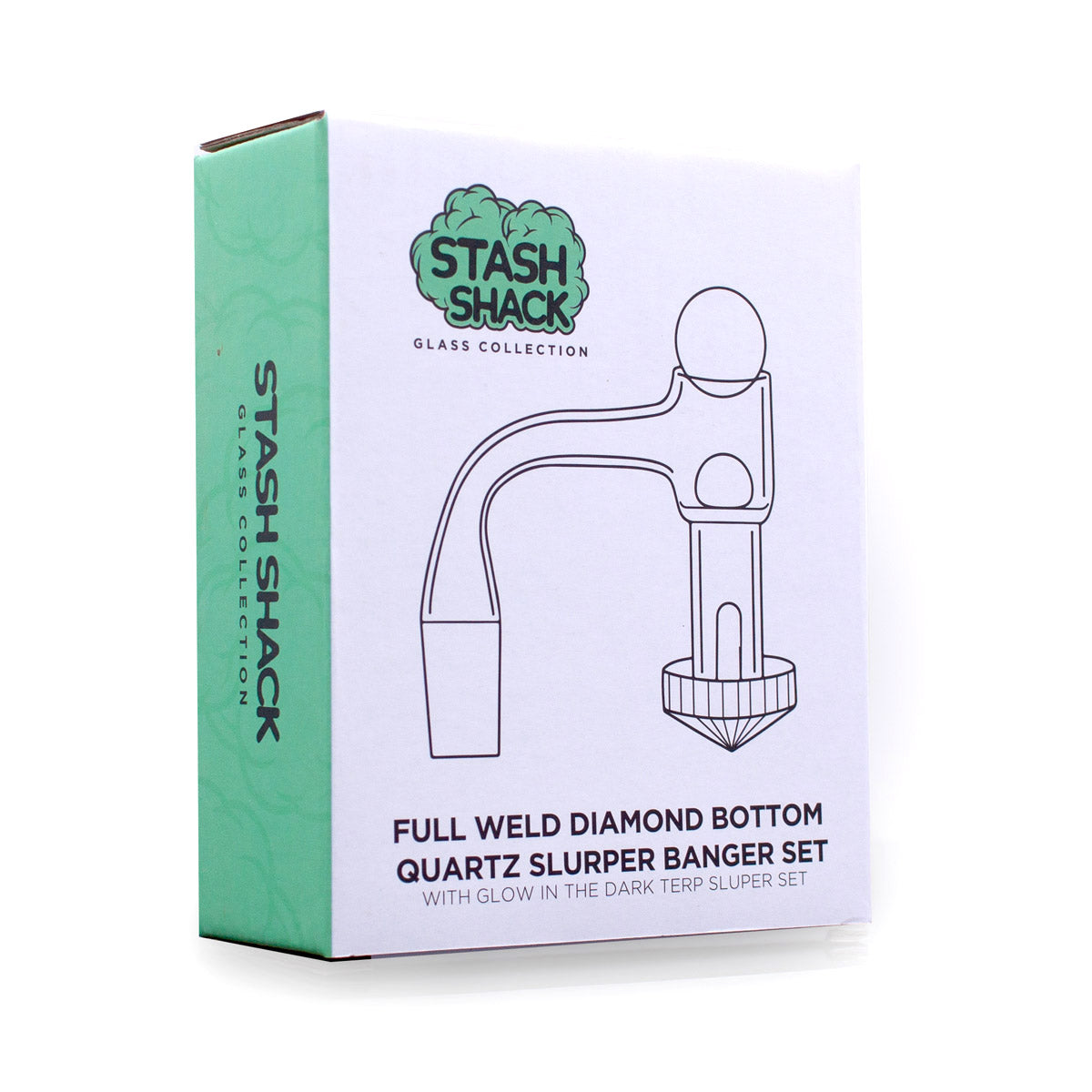 Stash Shack Full Weld Diamond Bottom Quartz Slurper Banger Set packaging front view