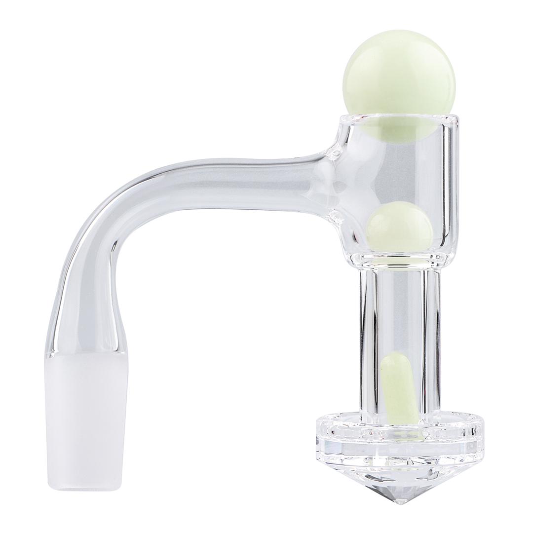 90 degree 14mm Male Full Weld Quartz Slurper Banger with Glow Terp Pearls, Side View