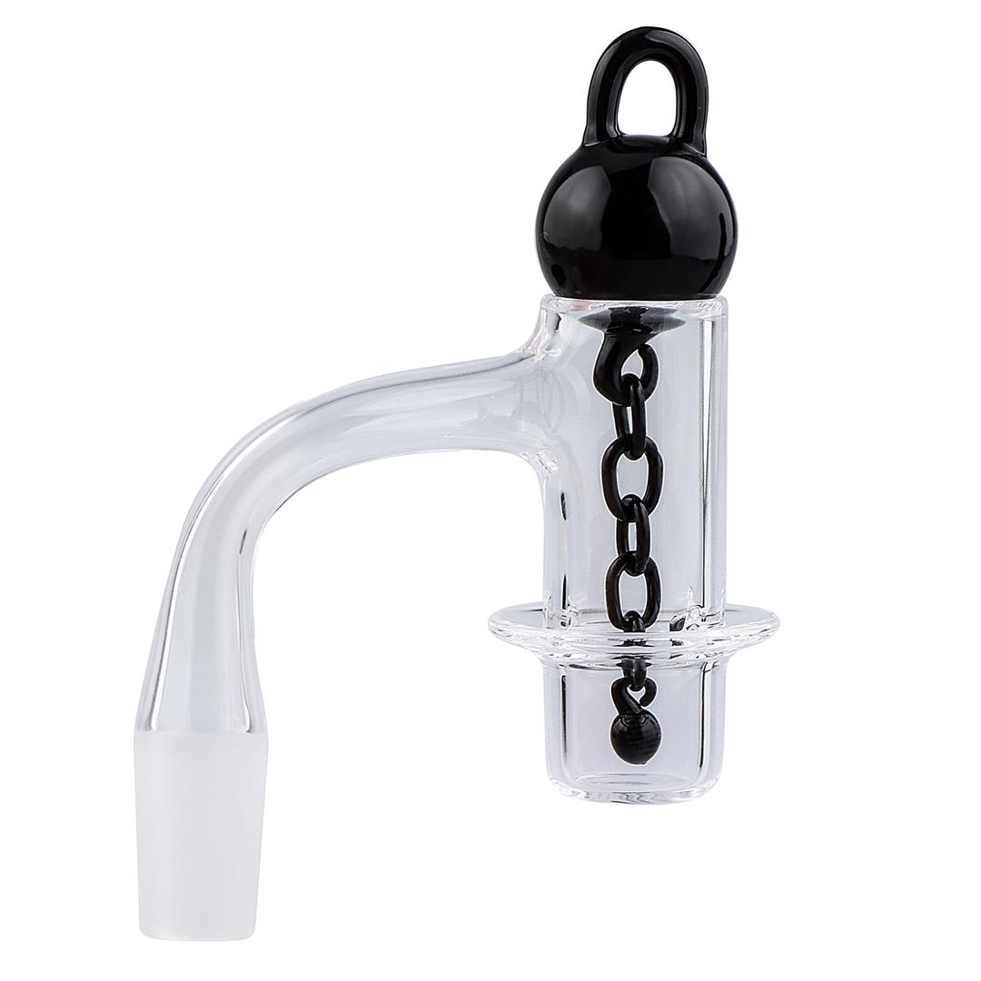 90 Degree 14mm Male Full Weld Halo Blender Quartz Banger with Chained Carb Cap & Terp Pearl