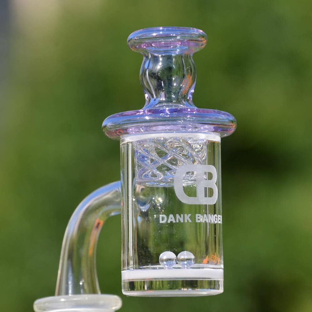 DANK BANGER Hybrid Banger Set with Spinning Cap & Terp Pearls, Clear Quartz, Outdoor Background