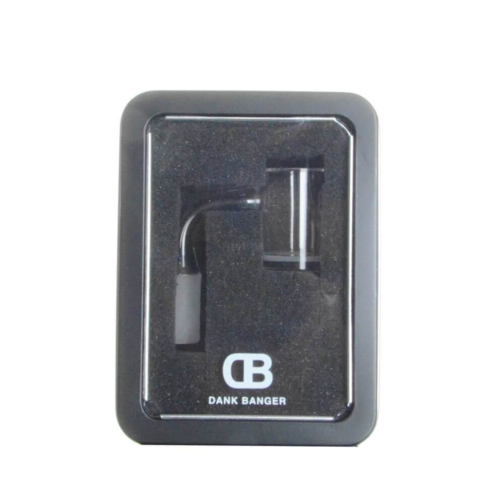 DANK BANGER Hybrid Banger Set with Spinning Cap & Terp Pearls, Top View on Black Background