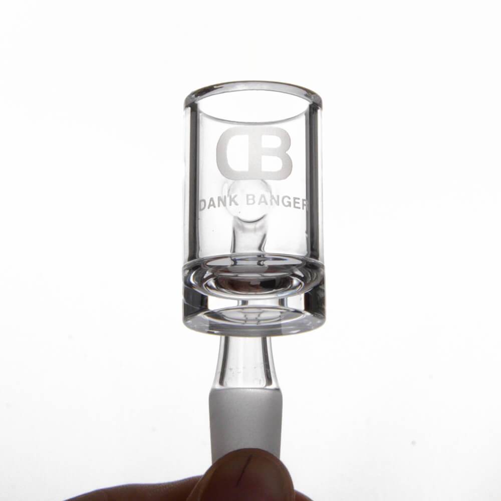 Dank Banger Full Weld Quartz Hybrid Banger front view showing logo and 45° joint