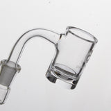 Dank Banger Quartz Hybrid Banger at 45° angle, clear with full weld for dab rigs, side view