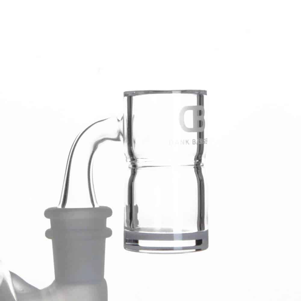 DANK BANGER Hybrid Splash Guard Banger with Terp Pearls & Cap, Quartz & Steel, Side View