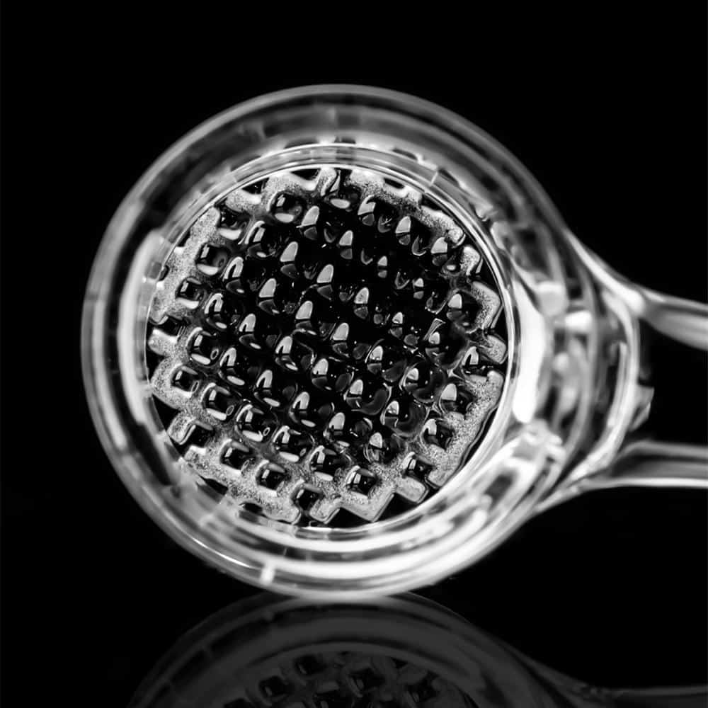 Dank Banger Waffle Bottom Banger Set, 14.5mm joint with cap & pearls, top view on black