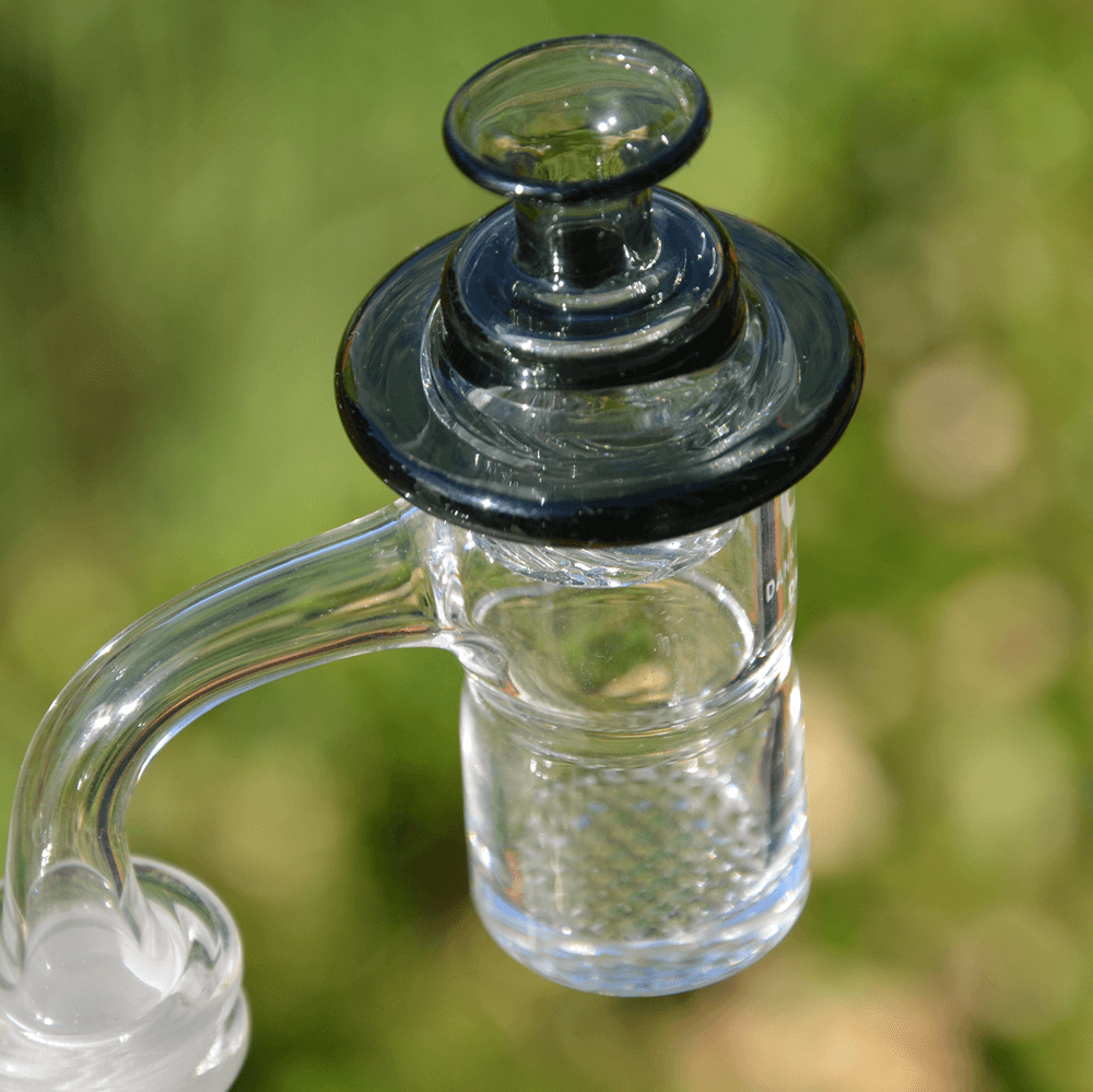 DANK BANGER Waffle Banger Combo Set, quartz with splash guard and terp pearls, angled view