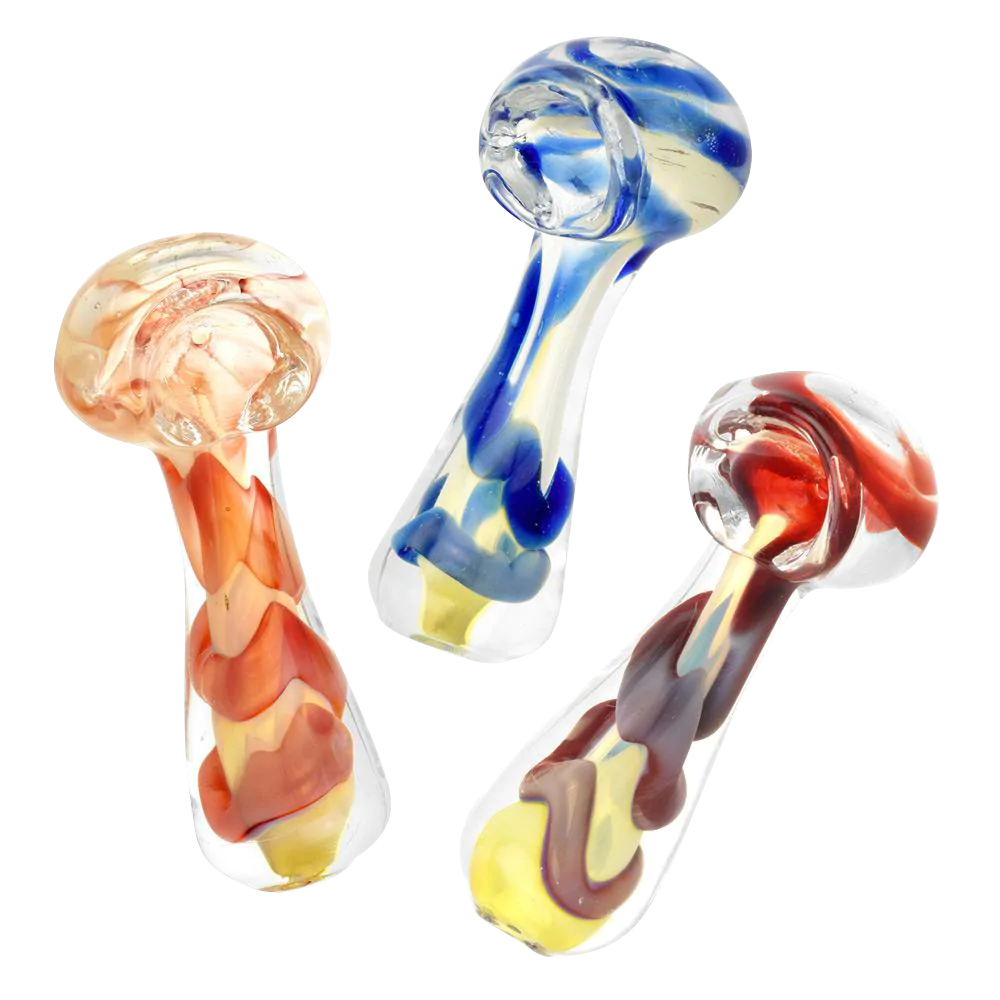 Assorted Fumed Jumbo Swirl Spoon Pipes made of Borosilicate Glass, 3" Length, Angled View