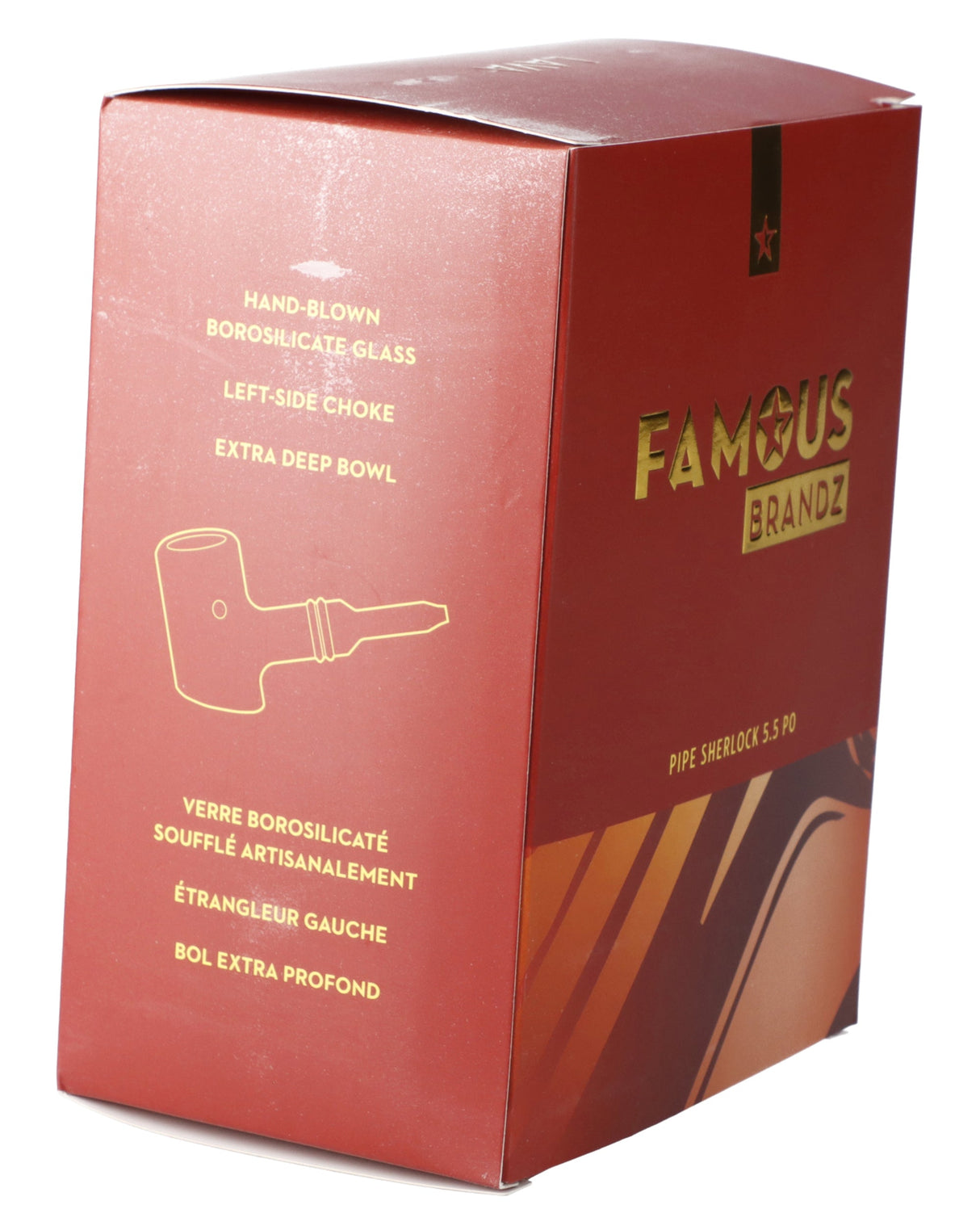 Fumed Orange Sherlock Pipe packaging by Valiant Distribution, 5in Borosilicate Glass