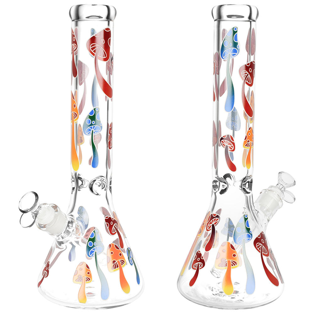 Fungiluminescent Glow in the Dark Beaker Bongs, 14mm F, Front and Side Views