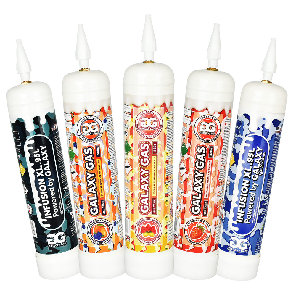 Galaxy Gas Infusion Cream Charger Canisters with flavoring, 580g, front view on white background