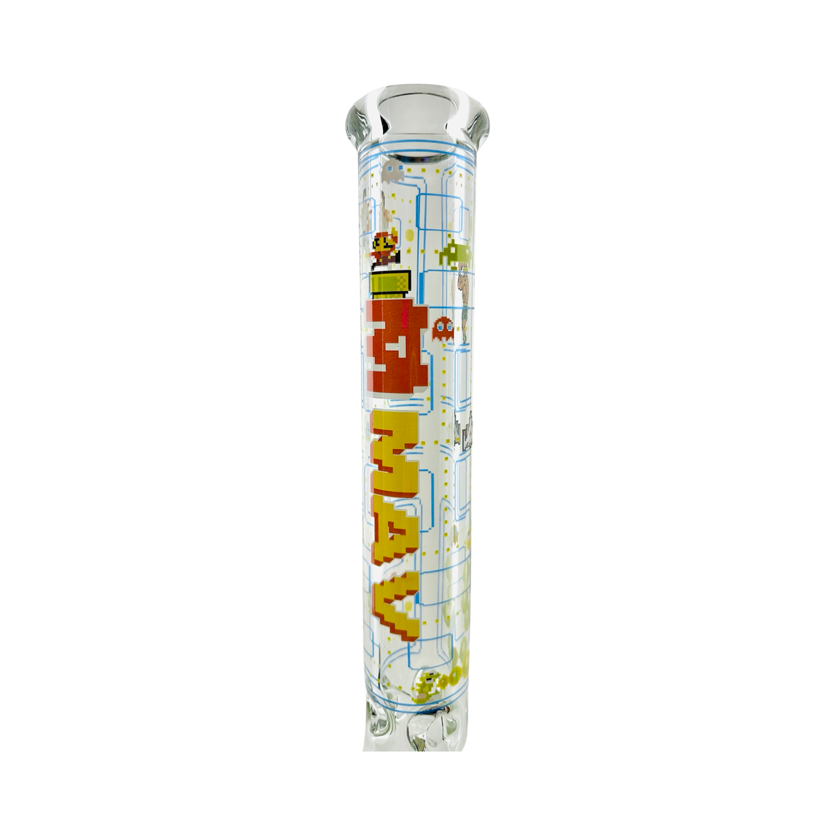 MAV Glass Game Time 9mm 18" Beaker Bong Front View with 8-bit Artwork