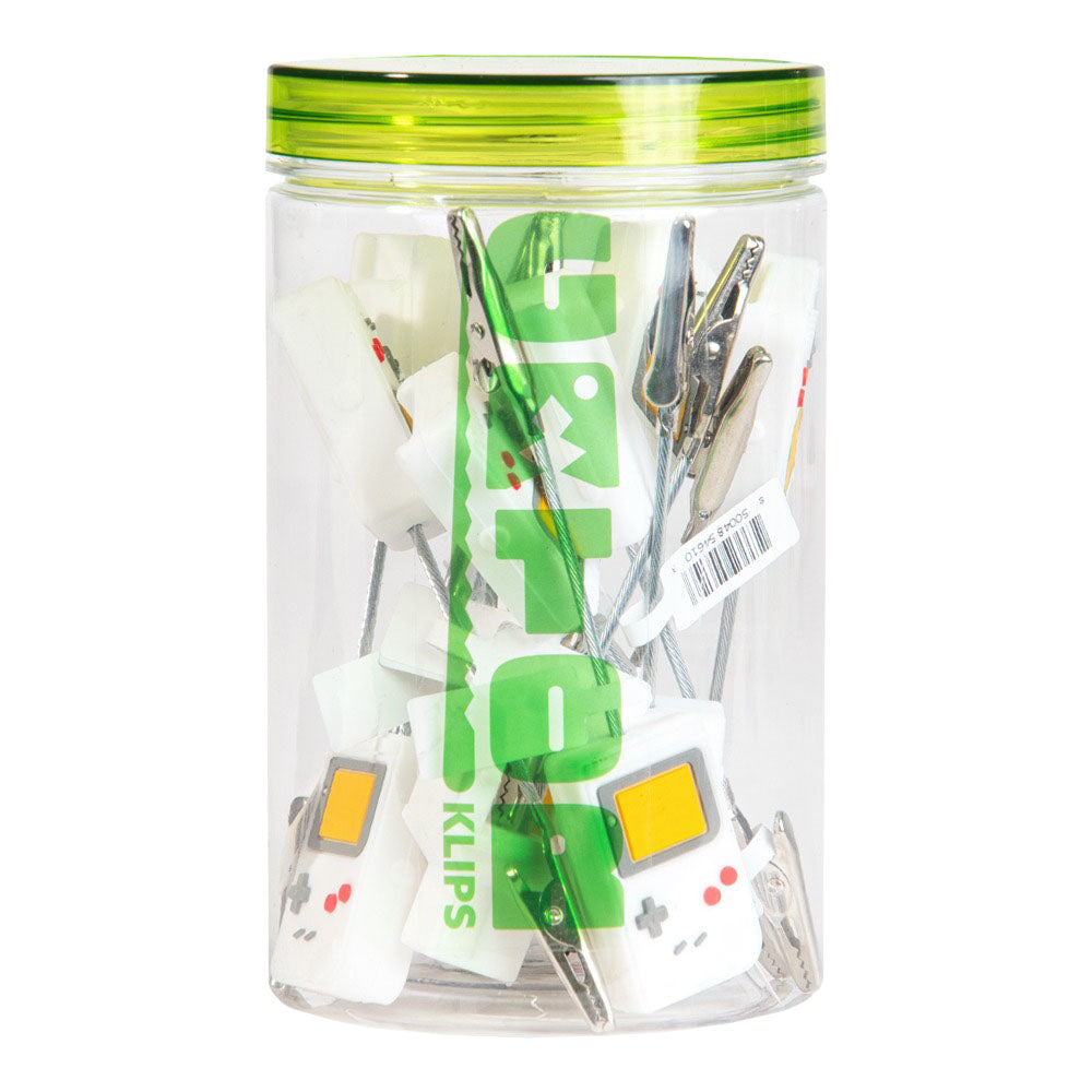 Gator Klips Game System Memo Clip assortment in a jar, silicone and steel, for rolling accessories