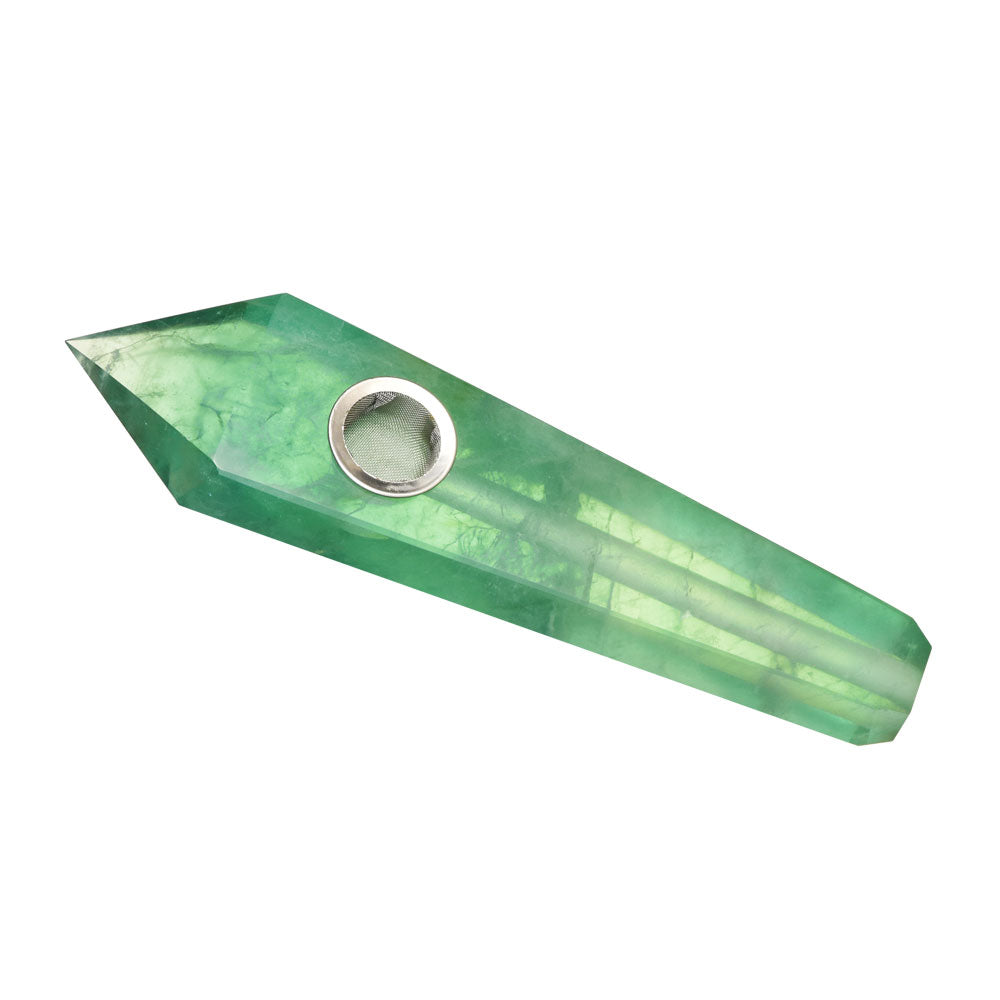 Green Fluorite Natural Gemstone Mineral Hand Pipe for Dry Herbs, 4" Spoon Design, USA Made