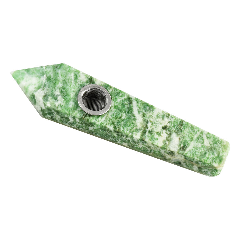 Green Marbled Natural Gemstone Mineral Hand Pipe - 4" Spoon Design for Dry Herbs, USA Made