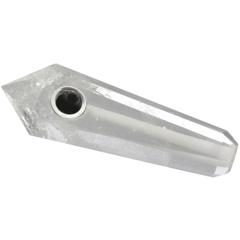 Natural Gemstone Mineral Hand Pipe, 4" Spoon Design, For Dry Herbs, Side View