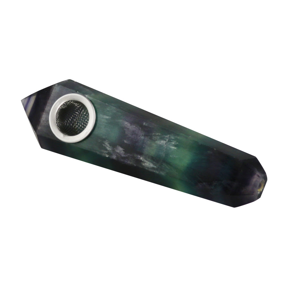 Natural Rainbow Fluorite Gemstone Hand Pipe for Dry Herbs, USA Made - Top View