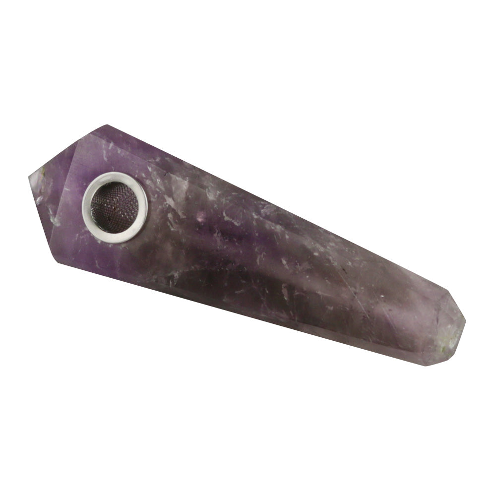 Natural Amethyst Gemstone Hand Pipe 4" - Spoon Design for Dry Herbs, USA Made