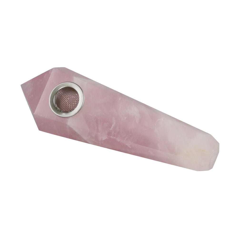 Rose Quartz Natural Gemstone Hand Pipe - 4" Spoon Design for Dry Herbs, USA Made