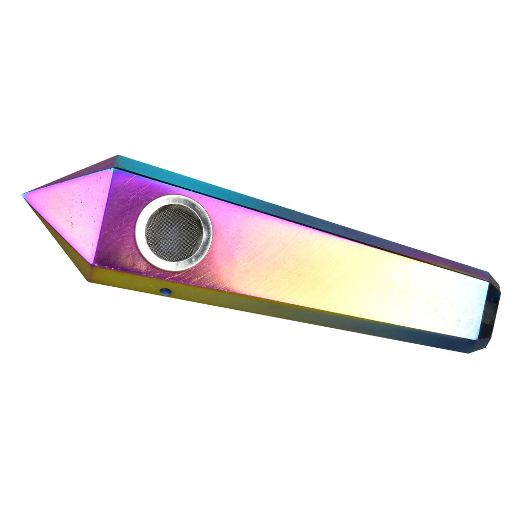 Rainbow Aura Quartz Natural Gemstone Hand Pipe - 4" Spoon Design for Dry Herbs, USA Made