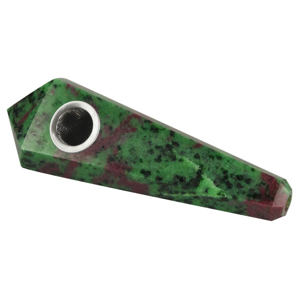 Epidote Natural Gemstone Mineral Hand Pipe for Dry Herbs, 4" Spoon Design, USA Made - Top View