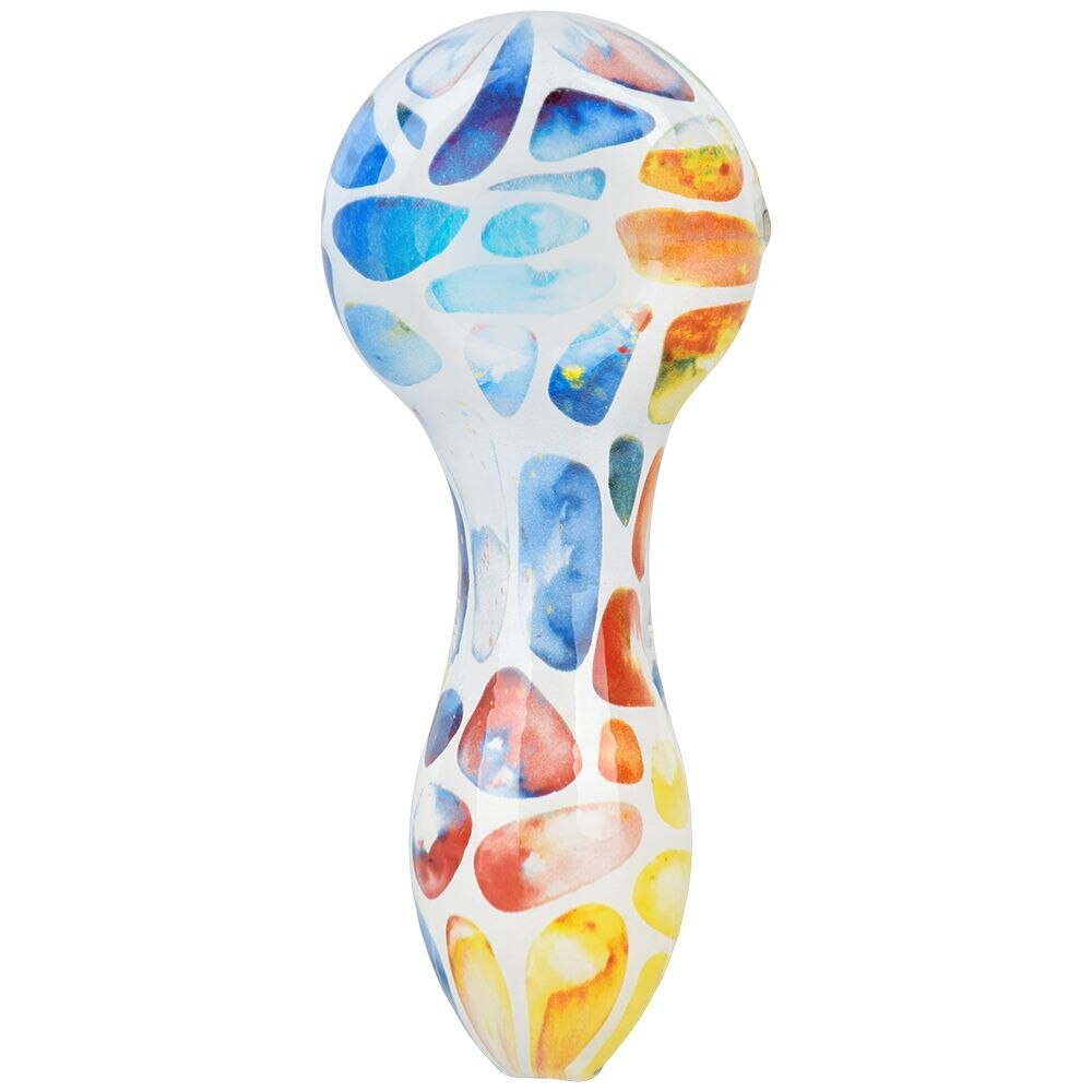 Geometric Colorful Print Glass Spoon Pipe | 3.75" | Colors Vary