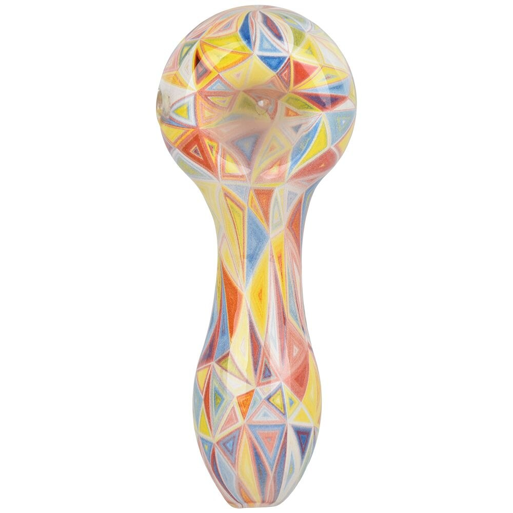 Geometric Colorful Print Glass Spoon Pipe | 3.75" | Colors Vary