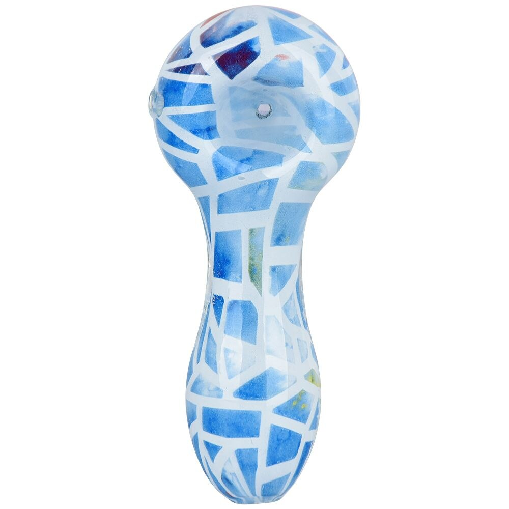 Geometric Colorful Print Glass Spoon Pipe | 3.75" | Colors Vary