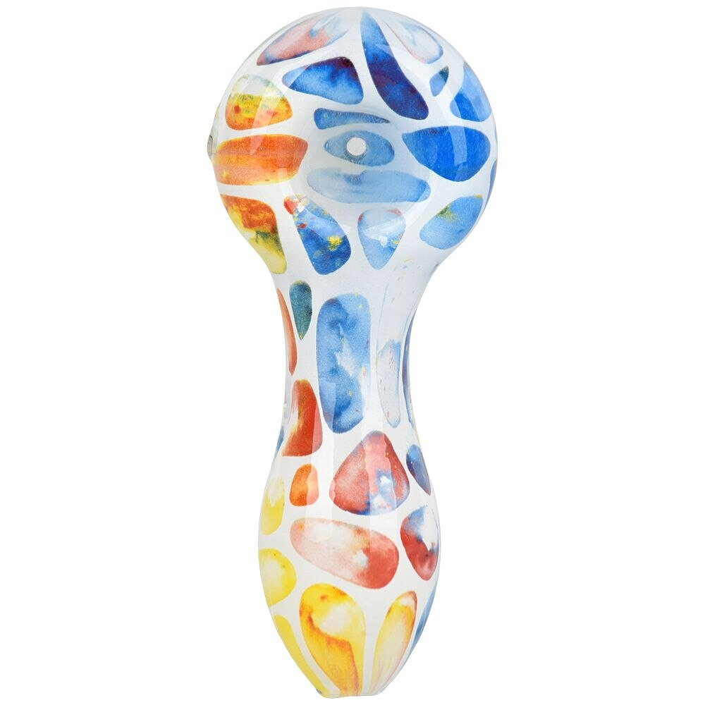 Geometric Colorful Print Glass Spoon Pipe | 3.75" | Colors Vary