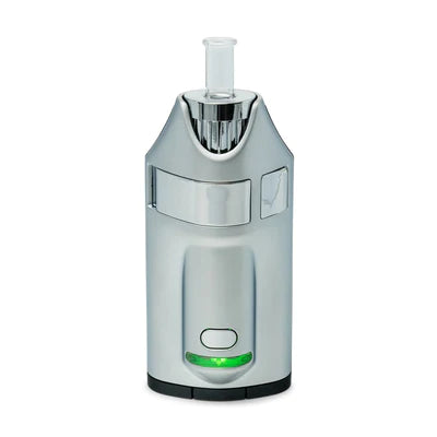 GHOST Vapes MV1 Satin Silver Herb & Wax Vaporizer - Front View with Green LED