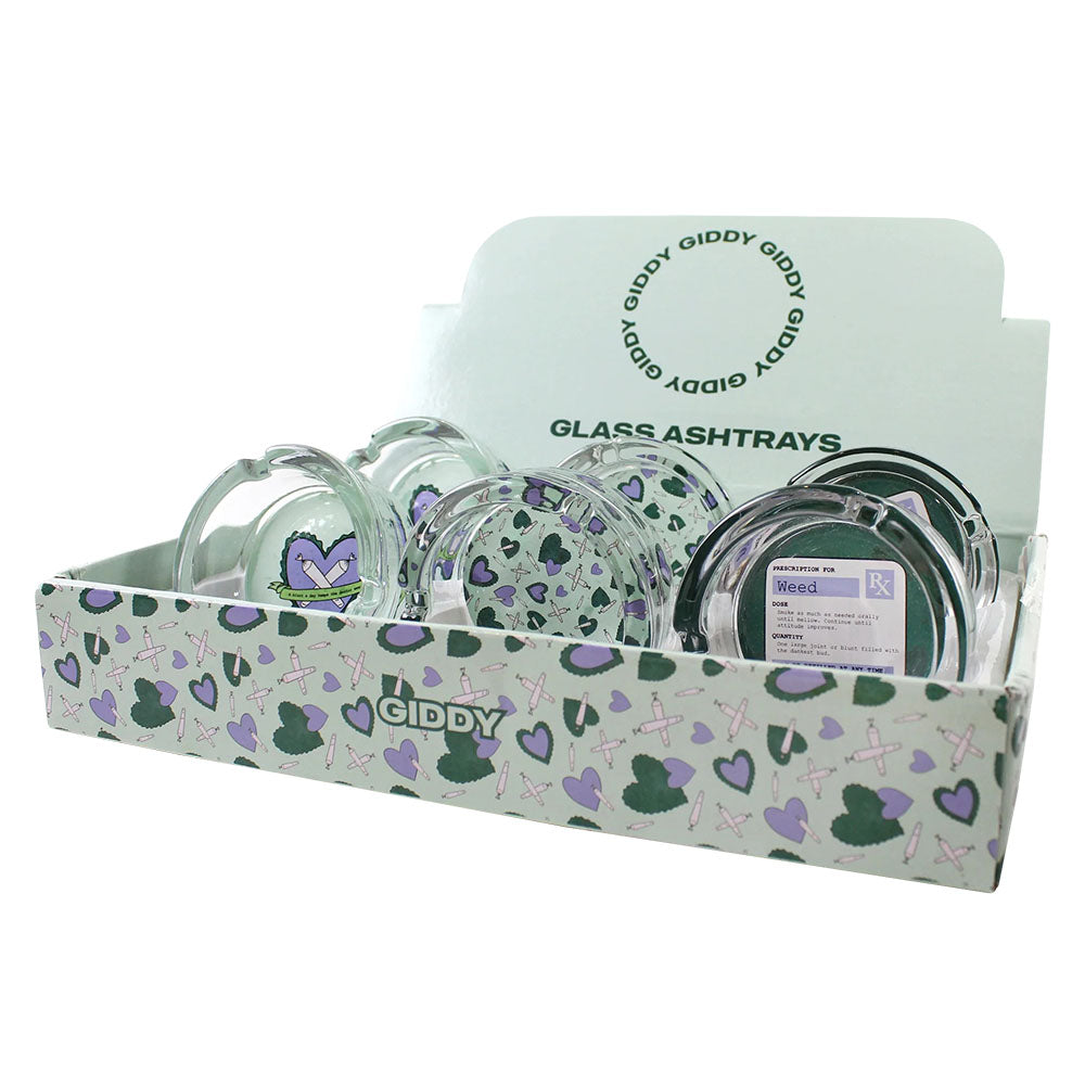 Ugly House Giddy Glass Ashtrays 3" display, clear and purple, portable design, front view