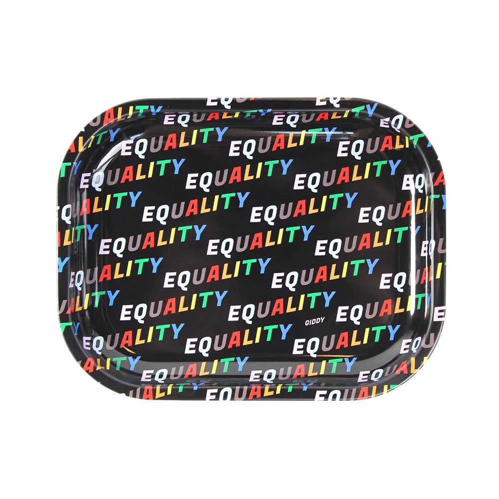 Giddy Glass Equality Metal Rolling Tray, Small Size, Top View on White Background