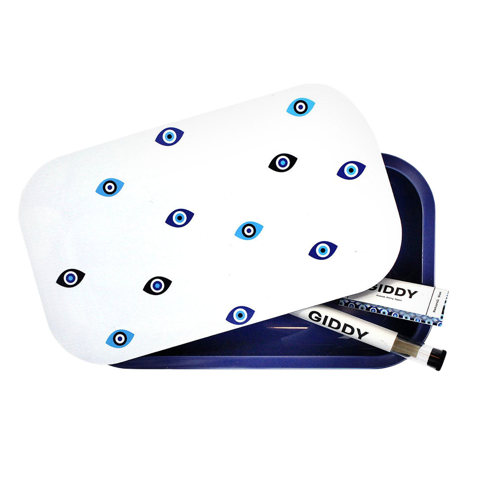 Giddy Glass Rolling Tray Bundle with Eye Design, 10" x 6", ideal for rolling accessories