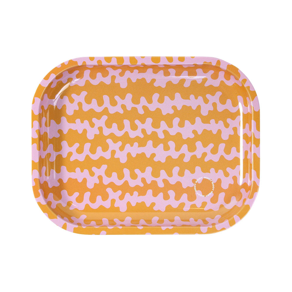 Giddy Glass Squiggles Rolling Tray, 7.2" x 5.6", Small Metal Tray Top View