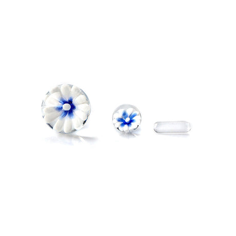 Glass 3D Flower Terp Slurper Set in Blue, featuring intricate design, ideal for dab rigs - front view