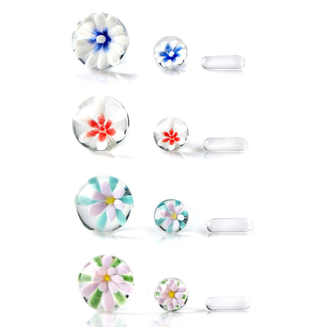 The Stash Shack Glass 3D Flower Terp Slurper Set for Dab Rigs, Front View on White Background