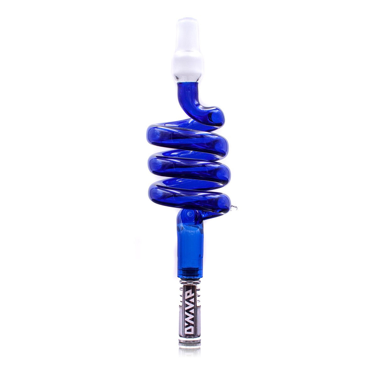 The Stash Shack Glass Coil Cooling Stem for DynaVap in Blue - Front View on White Background
