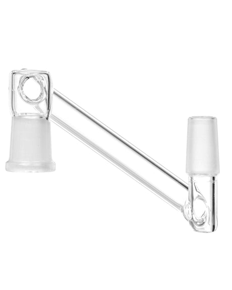 Clear borosilicate glass dropdown adapter for bongs, 4" length, side view on white background