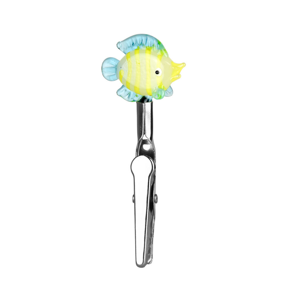 Colorful glass memo clip with fish design, 3" length, portable and compact, front view