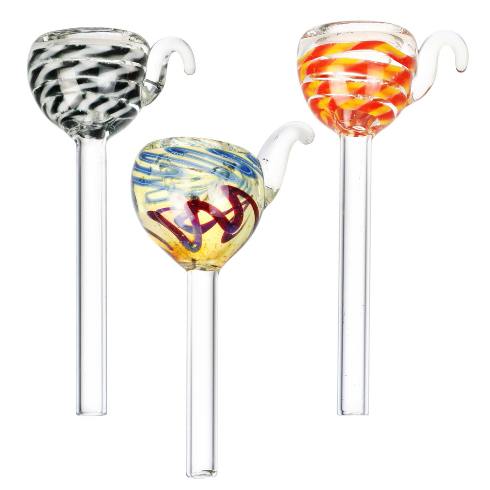 Three Glass Slides with Twisted Designs, Fumed Color Changing, 10mm Joint Size, Front View