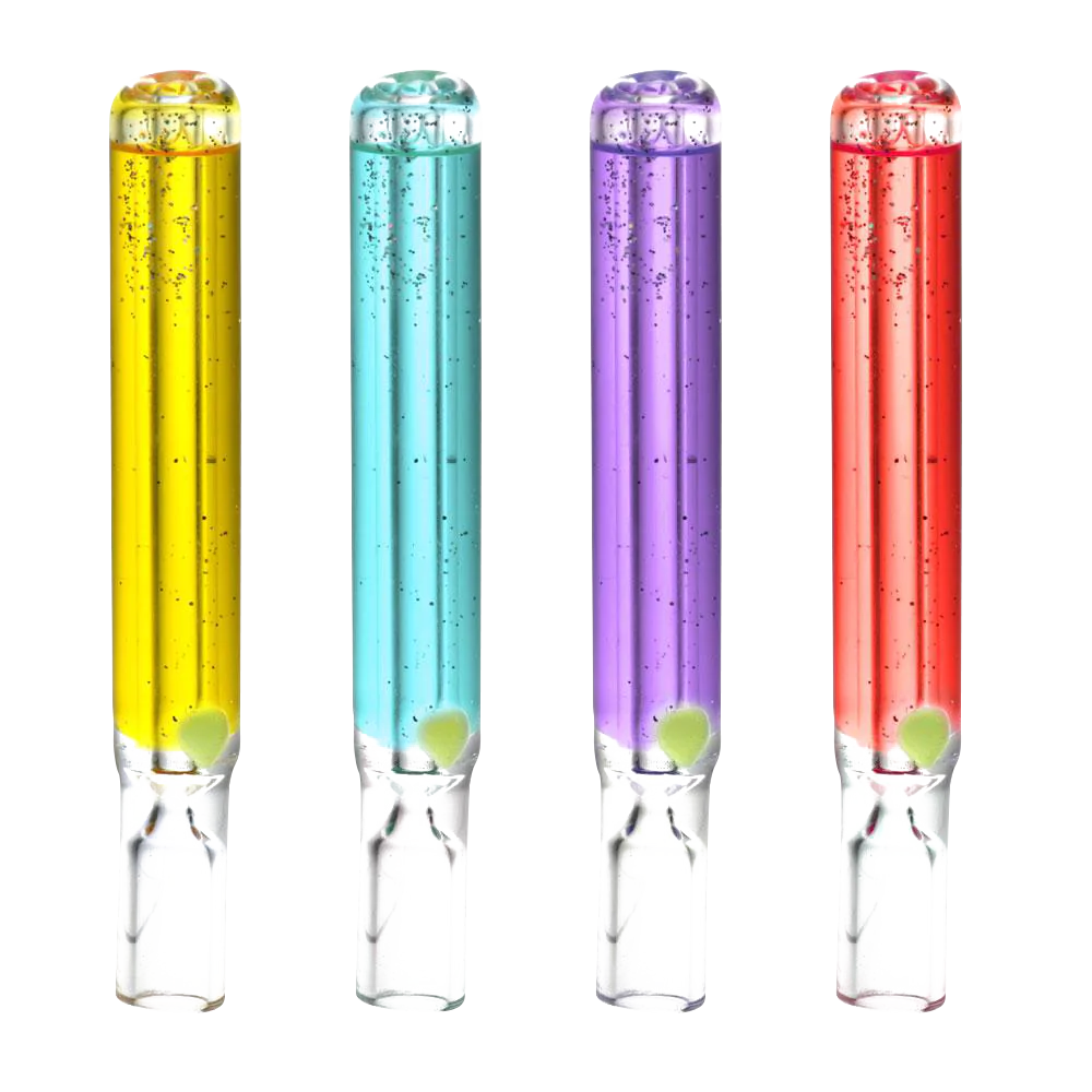 Assorted color Glass Taster Bats with Freezable Glycerin, front view on white background
