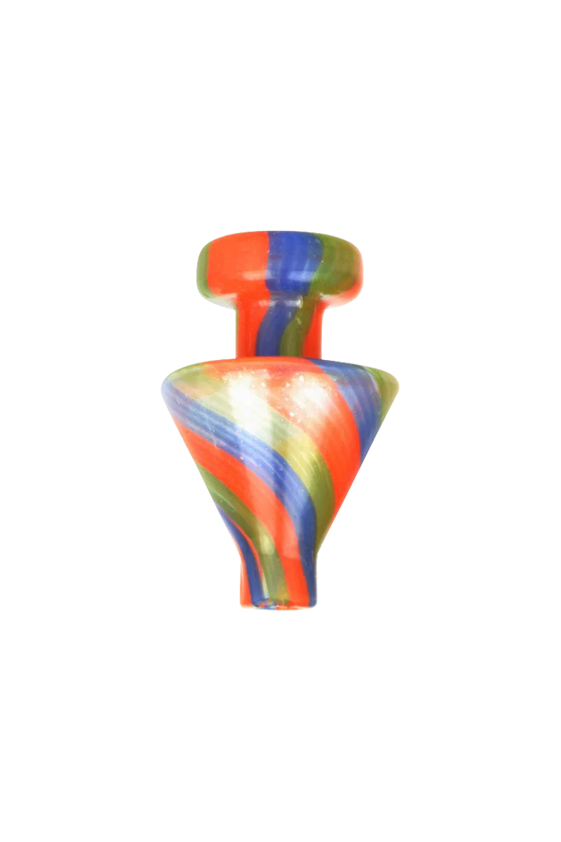 Colorful borosilicate glass triangle cone carb cap for dab rigs, 29mm joint size, front view