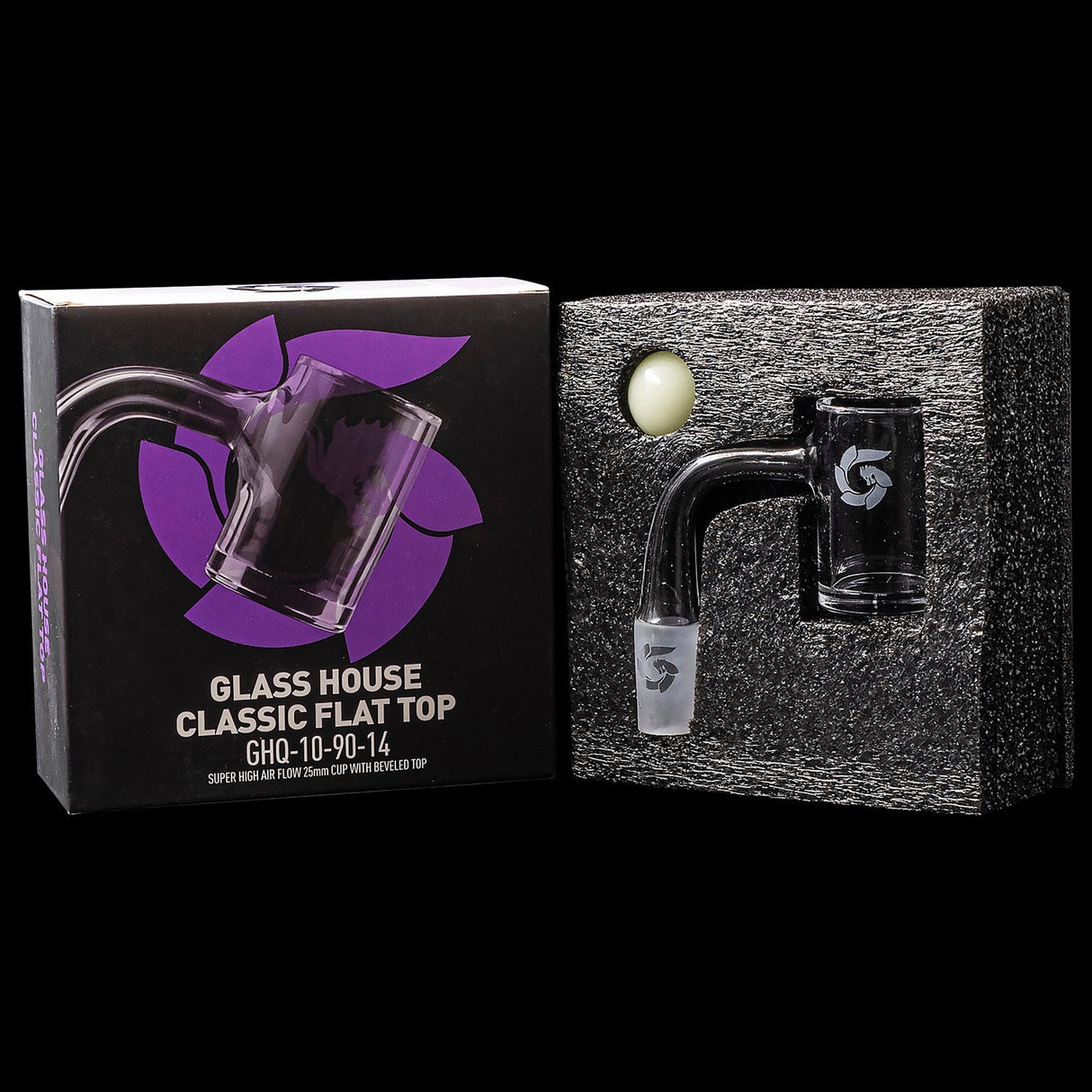 Glasshouse Classic Flat Top Quartz Banger, 90 Degree Male Joint, 25mm, with Packaging