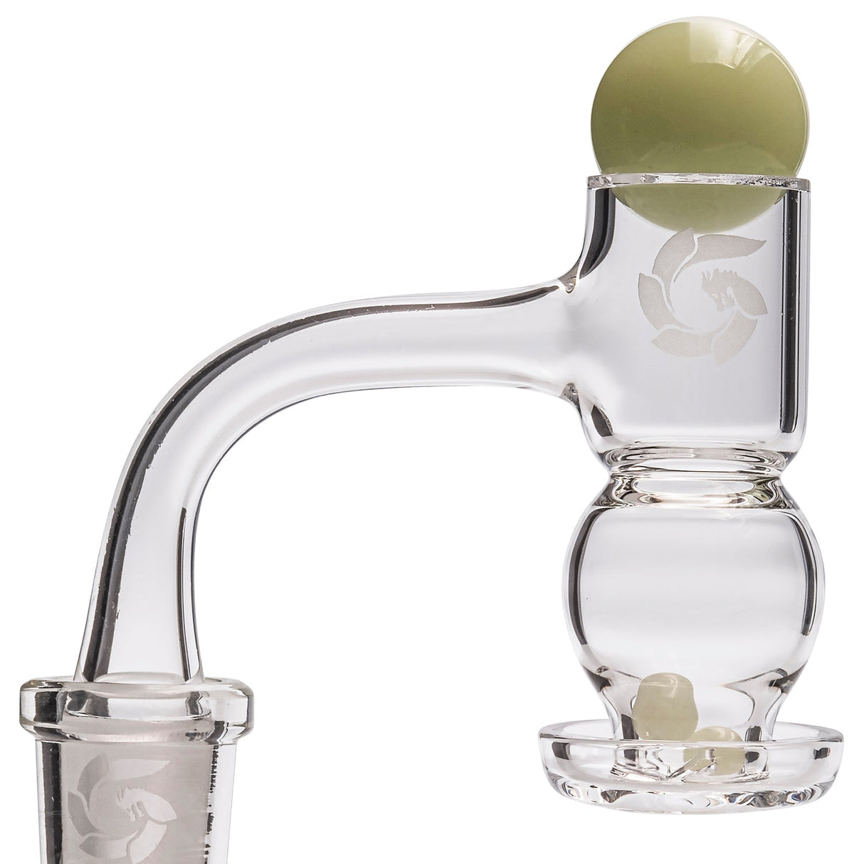 Glasshouse Quartz Banger with Egg Pearl, 90 Degree Male Joint for Dab Rigs, Side View