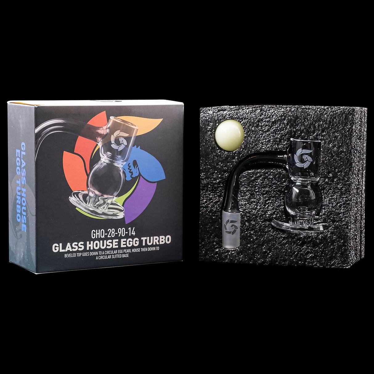 Glasshouse Egg Turbo Cyclone Quartz Banger Kit with packaging, 14mm male joint