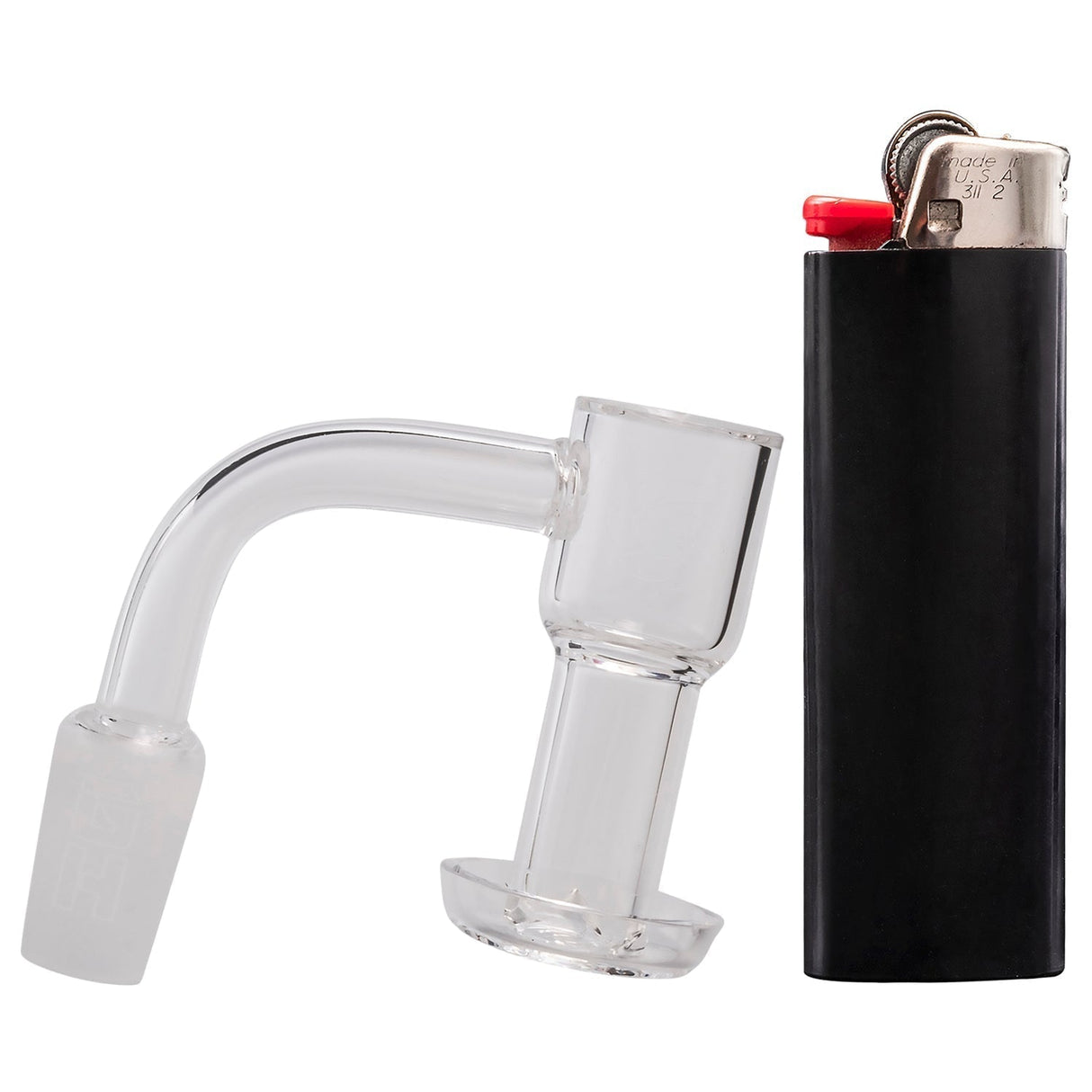 Glasshouse Full Quartz Terp Vacuum Kit side view with a standard lighter for scale